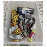 Ratchet straps, rope, bungees in lidded tote
