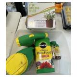 Miracle Gro plant food, watering spikes, etc.