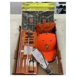 Flat w/gun cleaning, targets, lock, and hats