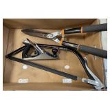 Stanley hand plane, bow saw, Fiskars trimmers