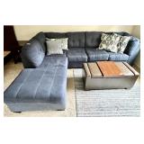 3-piece blue denim upholstered sectional sofa