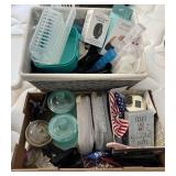 Lined basket and flat w/organizers, pill boxes,