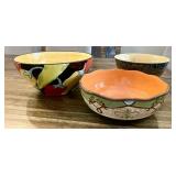 3 colorful pottery bowls