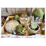 Large flat with faux cacti and vases