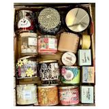 Flat of scented candles, holders, and Party Lite