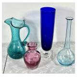 4 art glass vases