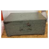 Wooden storage box and contents