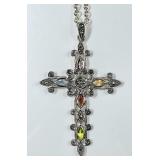 Sterling silver cross necklace with gemstones