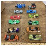 12 Hot Wheels type diecast cars