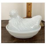Milk glass hen on nest