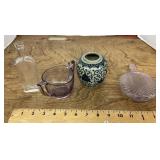 Glass bottles, sugar bowl, ginger jar