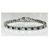 Sterling silver tennis bracelet CZs & blue stones