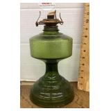Large green glass oil lamp base