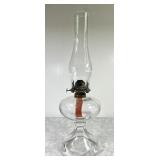 Antique glass oil lamp with chimney & wick