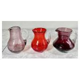 3 hand blown crackle glass mini pitchers