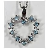 Sterling silver heart necklace clear & blue