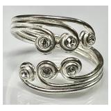 Sterling silver swirl ring with clear stones