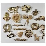 17 goldtone costume jewelry brooches