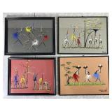 4 different African tribal original watercolors