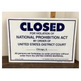 National Prohibition Act closed sign