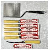 6 Bakelite handle steak knives & cake breaker