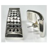 Pair of heavy sterling silver pierced earrings