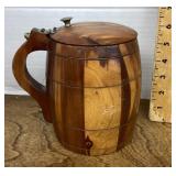 Carved wooden beer barrel stein