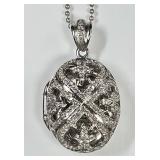 Sterling silver diamond studded locket necklace