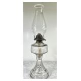 Antique glass oil lamp with chimney & wick