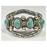 Heavy silver turquoise cuff bracelet -unmarked