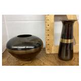 2 vases with brass bands