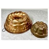 2 zinc-lined copper pudding/cake molds