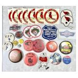 Vintage pins, patches, and decals