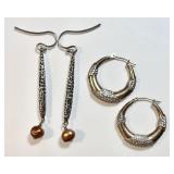 2 pair sterling silver pierced earrings