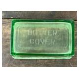 Green Depression glass butter cover