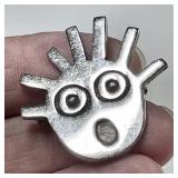 Sterling silver surprised face brooch