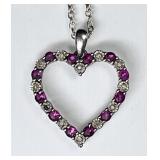 Sterling silver diamond & ruby heart necklace