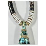 Native American inlaid stone & brass necklace