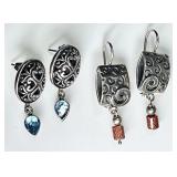 2 pair sterling earrings w/goldstone & amethyst