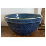 Blue stoneware pottery mixing bowl