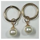 14k gold hoop earrings with faux pearl drops