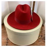 Red wool Betmar hat with hat box