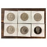 6 Kennedy half dollars