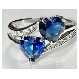 Sterling silver ring with blue heart stones