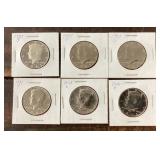 6 Kennedy half dollars