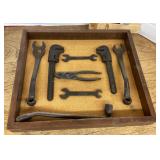 Vintage tools in 15" x 16ï¿½ shadowbox