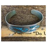 Alpaca turquoise inlaid cuff bracelet
