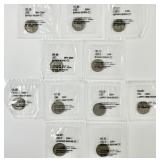 5 buffalo nickels, 2 war nickels, 4 Liberty