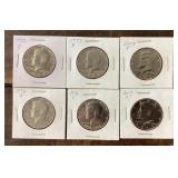 6 Kennedy half dollars