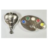 Sterling silver balloon and palette brooches